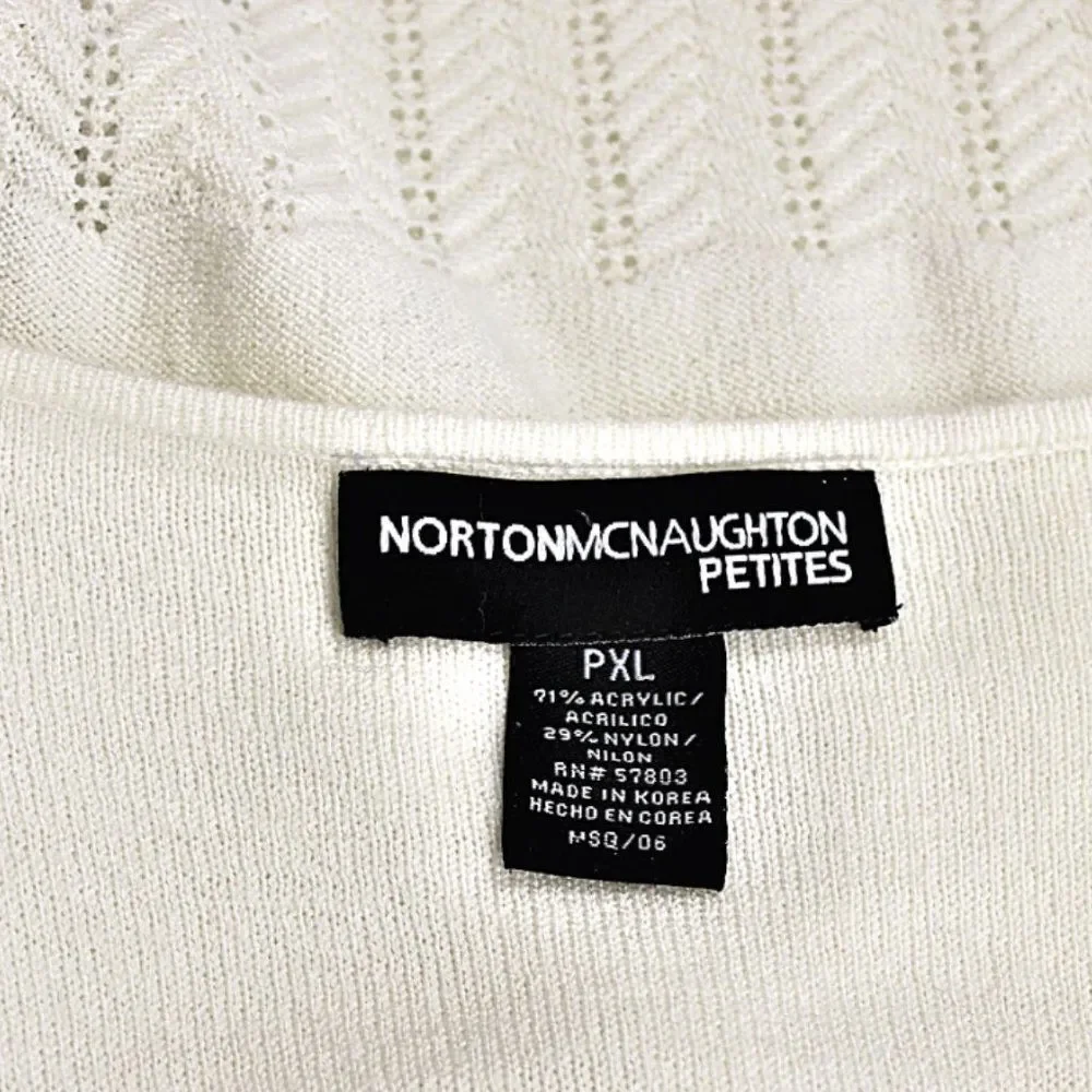 Sweater Short Sleeve  Round Split Neck Chevron Hem Patten Ivory Womens Petite XL